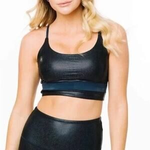 Zyia Active Twilight Sparkle Strappy Sports Bra Womens Black Blue Padded XS